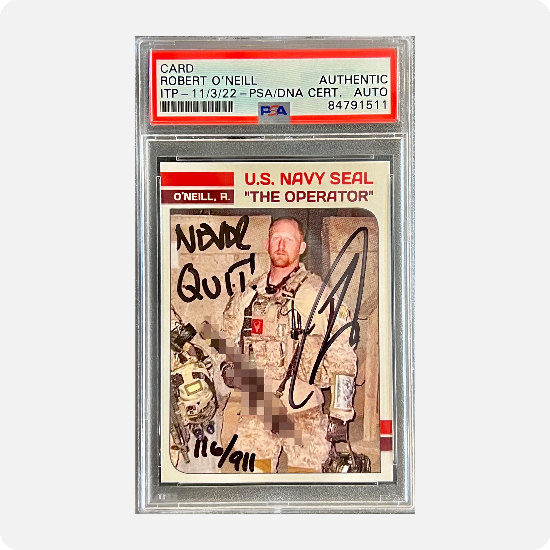 Robert O’Neill Signed Limited Edition /911 Rookie Card (SENSITIVE PARTS OF IMAGE HAVE BEEN TEMPORARILY BLURRED OUT)