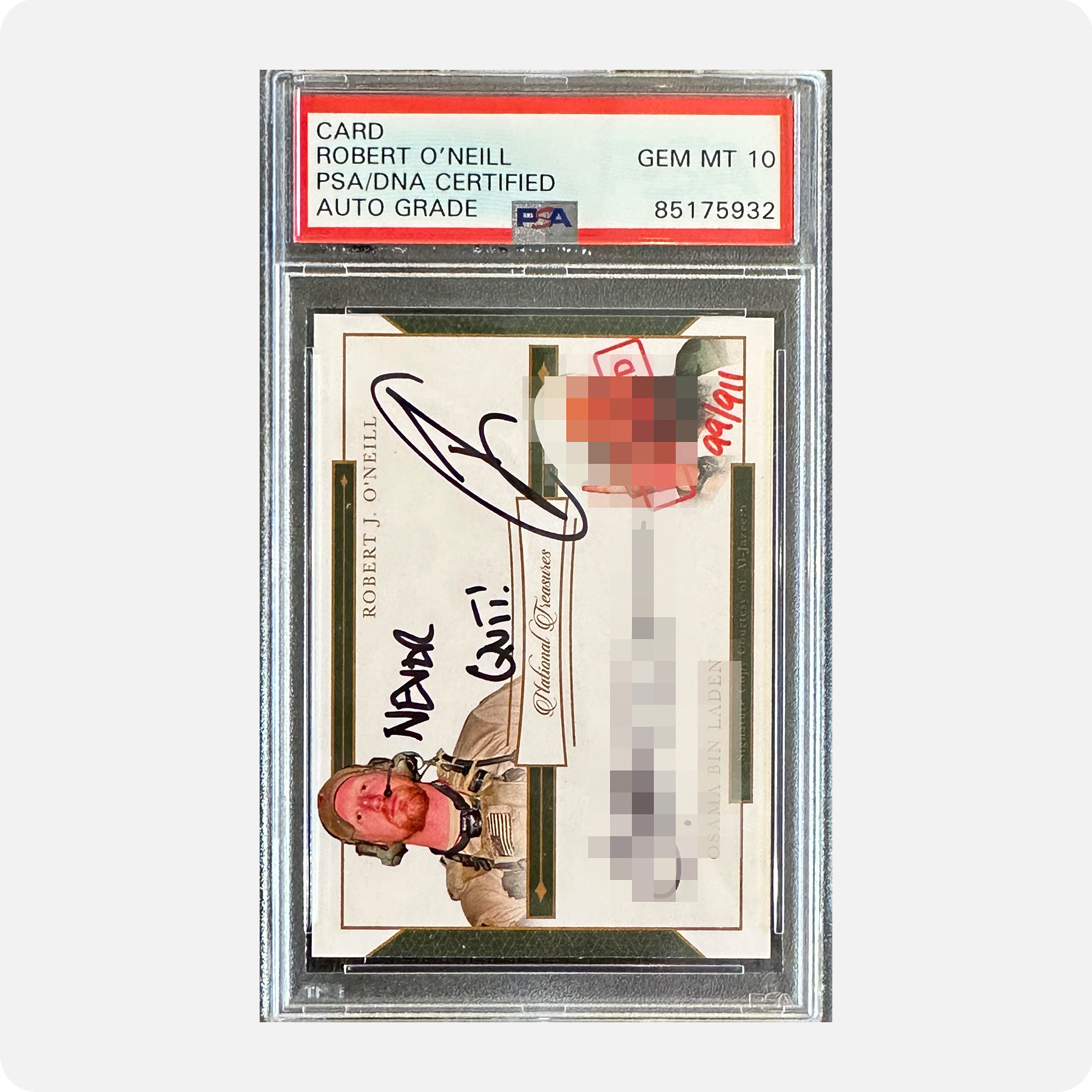 Robert O’Neill/OBL Signed Limited Edition /911 National Treasures Trading Card (SENSITIVE PARTS OF IMAGE HAVE BEEN TEMPORARILY BLURRED OUT)
