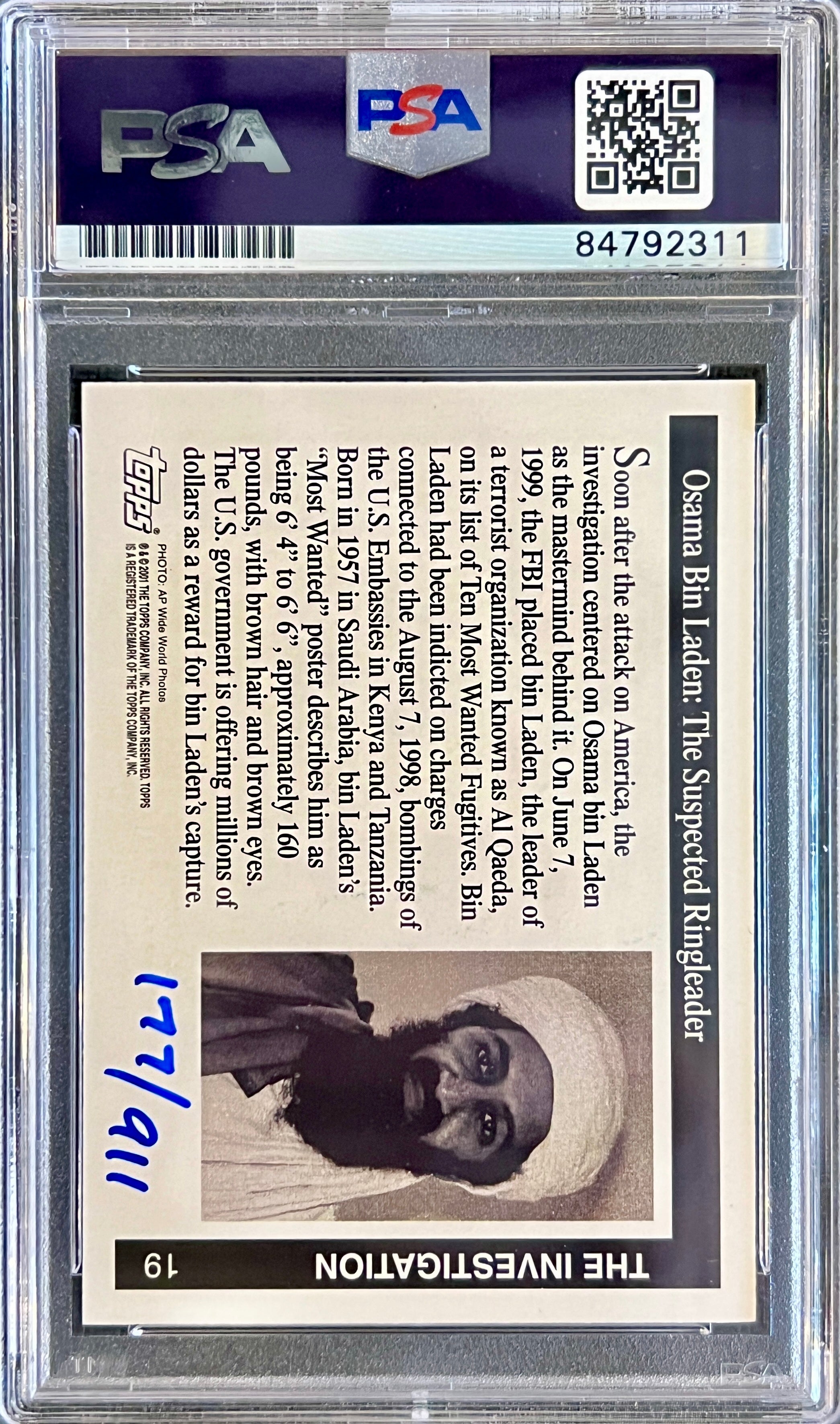 Robert O'Neill Signed 2001 Topps Osama Bin Laden Limited Edition /911 Rookie Card