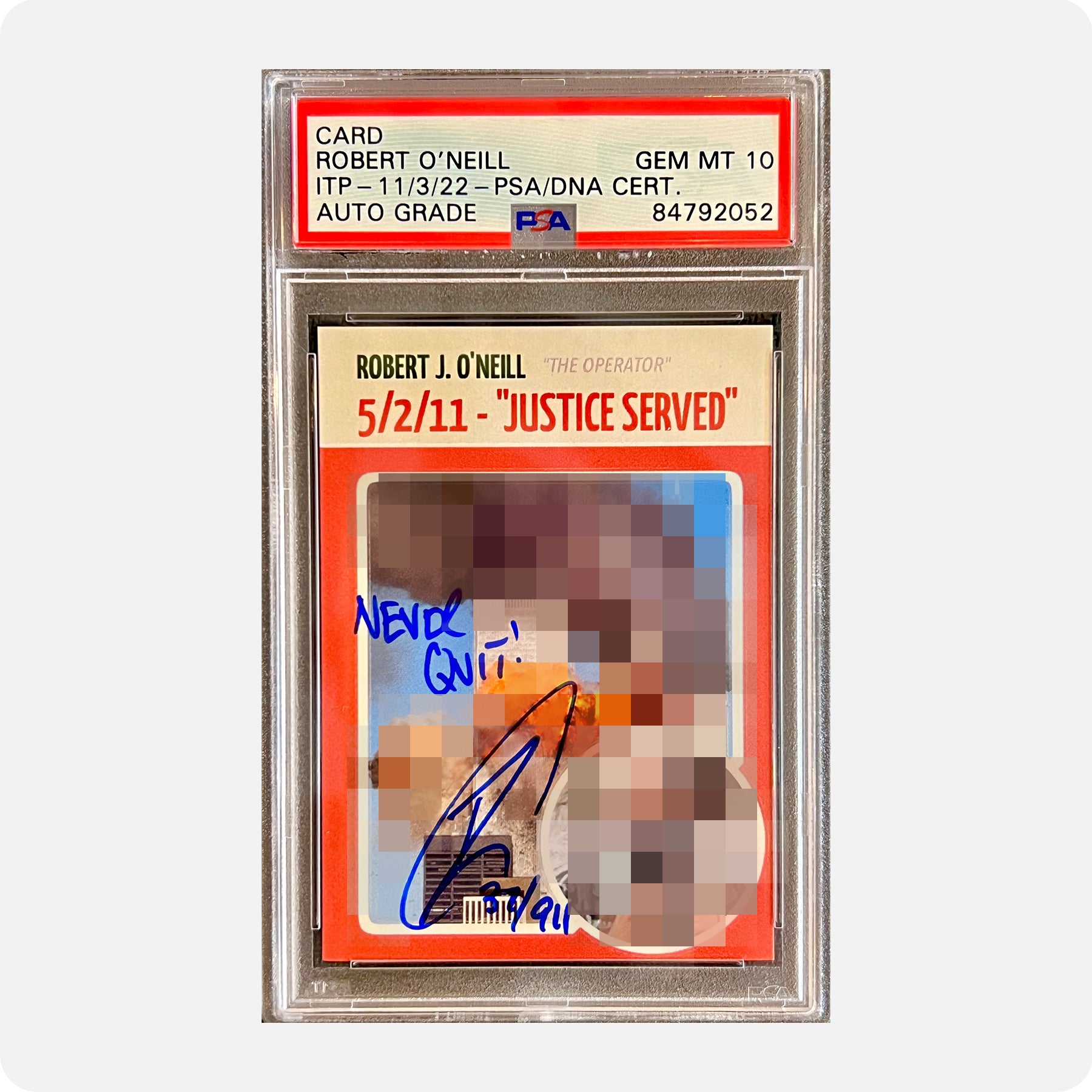 Robert O’Neill Signed Limited Edition /911 “Twin Towers Hit” Trading Card (SENSITIVE PARTS OF IMAGE HAVE BEEN TEMPORARILY BLURRED OUT)