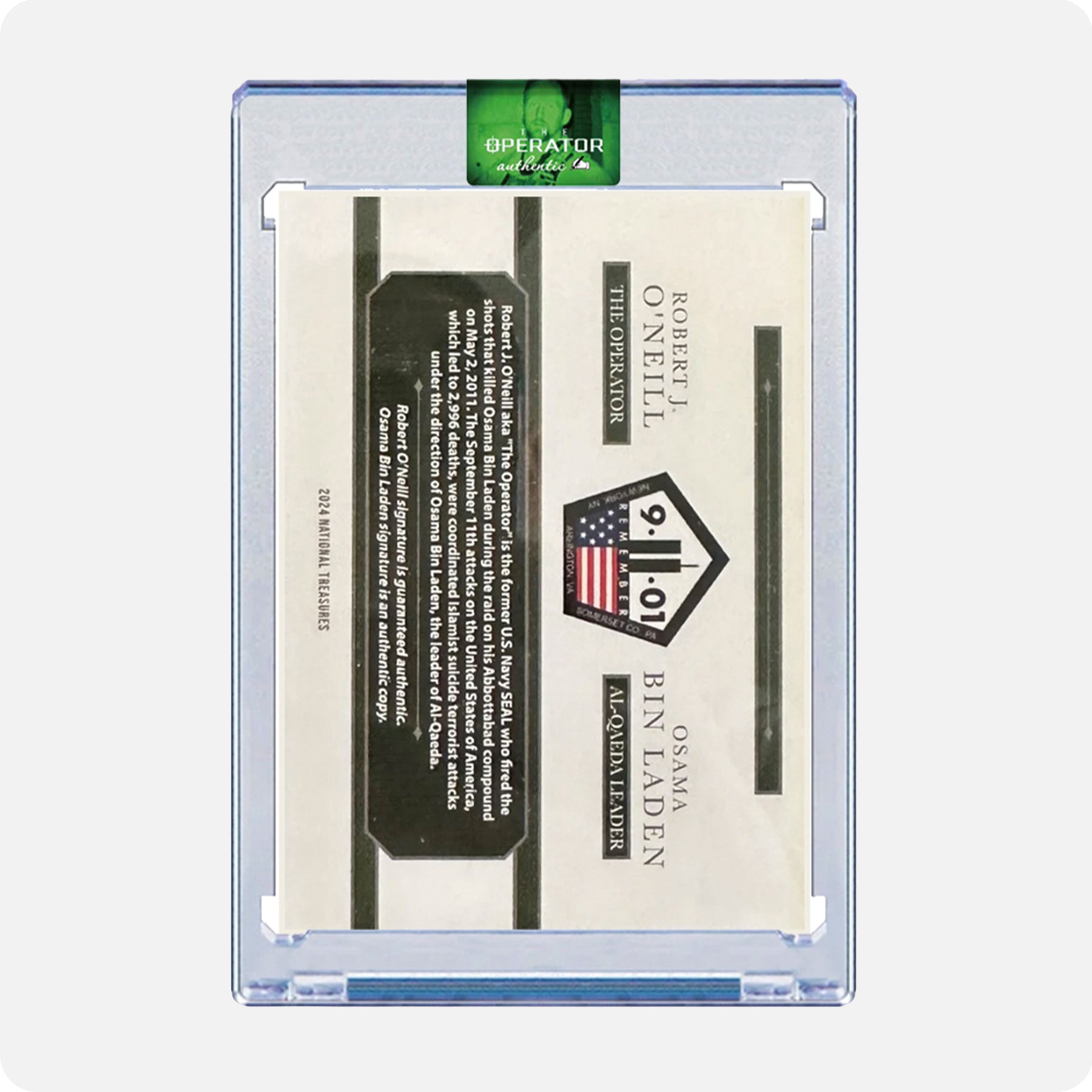 Robert O'Neill/Osama Bin Laden Signed Limited Edition /911 National Treasures Card