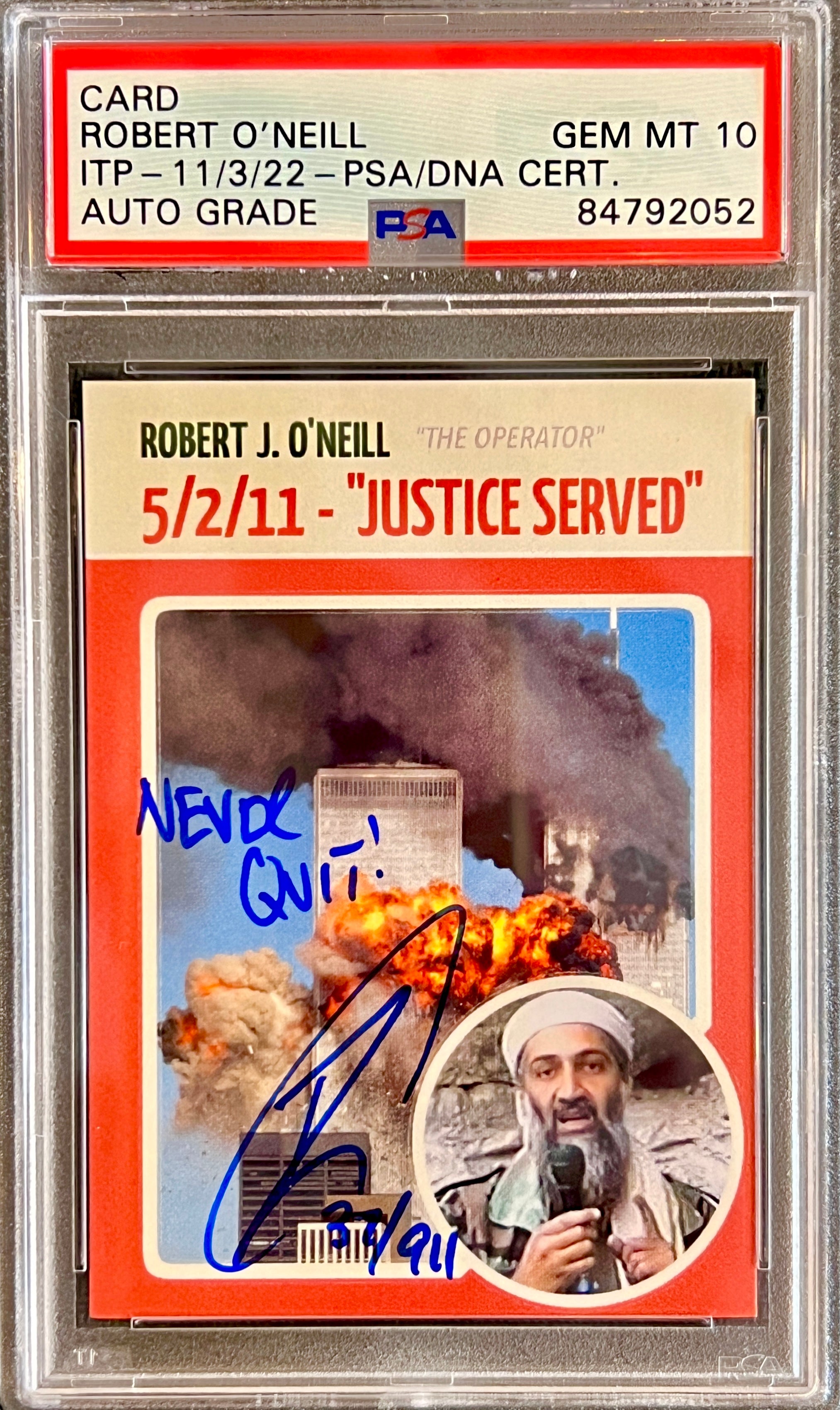 Robert O'Neill Signed Limited Edition /911 "Twin Towers Hit" Card