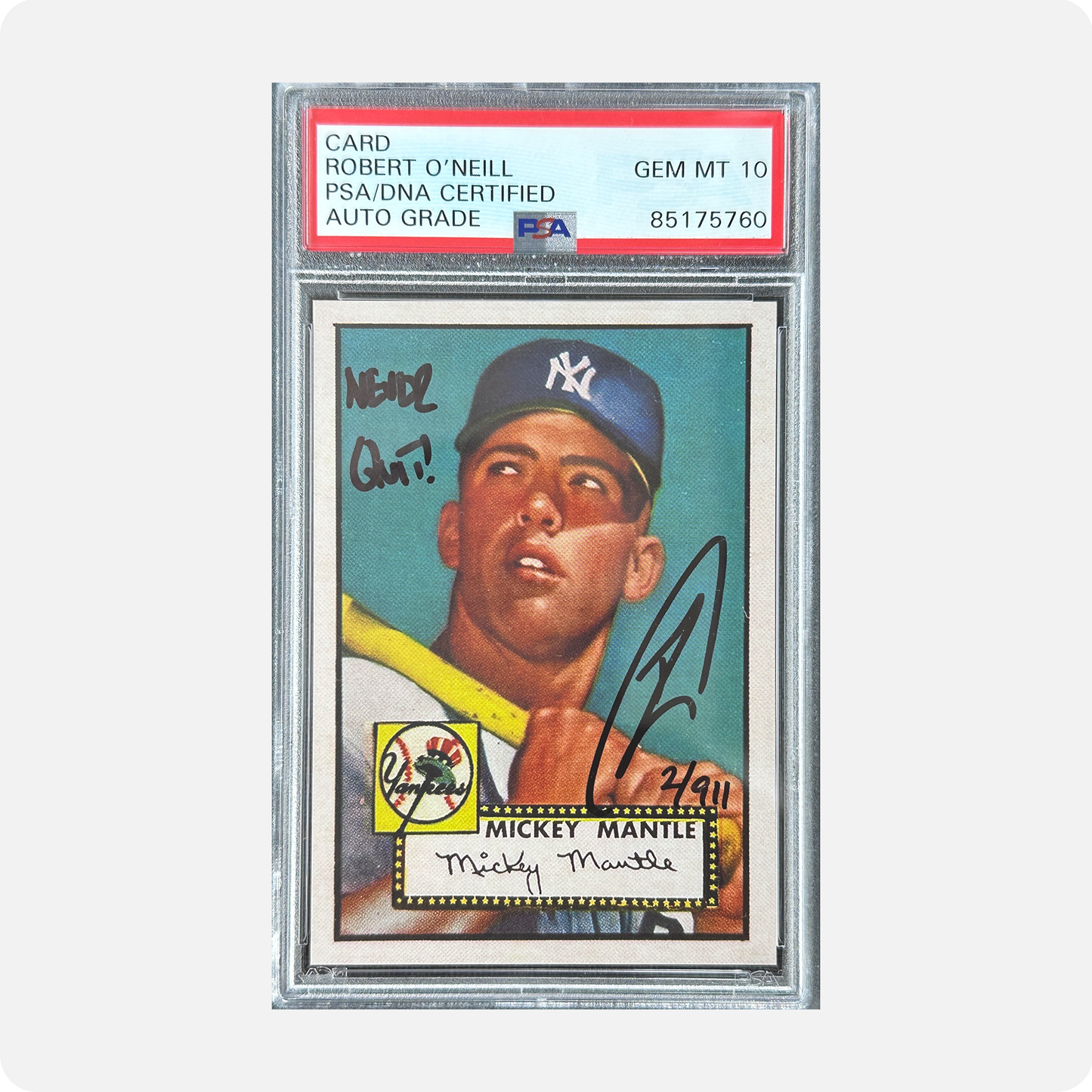 Robert O'Neill Signed 1952 Topps Mickey Mantle Reprint Rookie Card