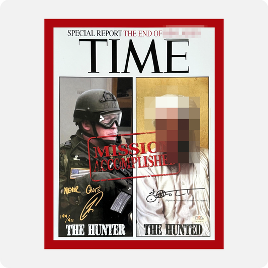 Robert O'Neill Signed Limited Edition /911 "The Hunter & The Hunted" TIME Magazine 11x14 Cover Photo (SENSITIVE PARTS OF IMAGE HAVE BEEN TEMPORARILY BLURRED OUT)