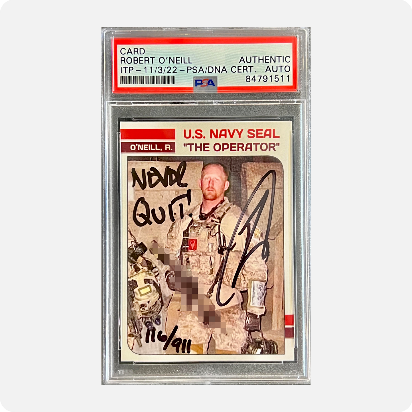 Robert O’Neill Signed Limited Edition /911 Rookie Card (SENSITIVE PARTS OF IMAGE HAVE BEEN TEMPORARILY BLURRED OUT)