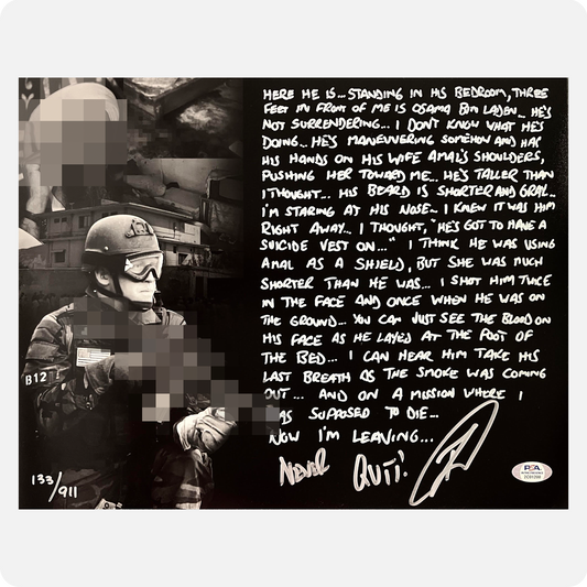 Robert O’Neill Signed Limited Edition /911 "OBL Raid Story" 11x14 Photo (SENSITIVE PARTS OF IMAGE HAVE BEEN TEMPORARILY BLURRED OUT)
