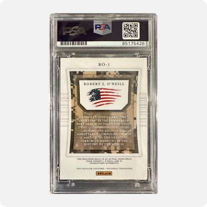 Robert O’Neill Signed Limited Edition /99 Worn Navy SEAL Relic Trading Card (SENSITIVE PARTS OF IMAGE HAVE BEEN TEMPORARILY BLURRED OUT)