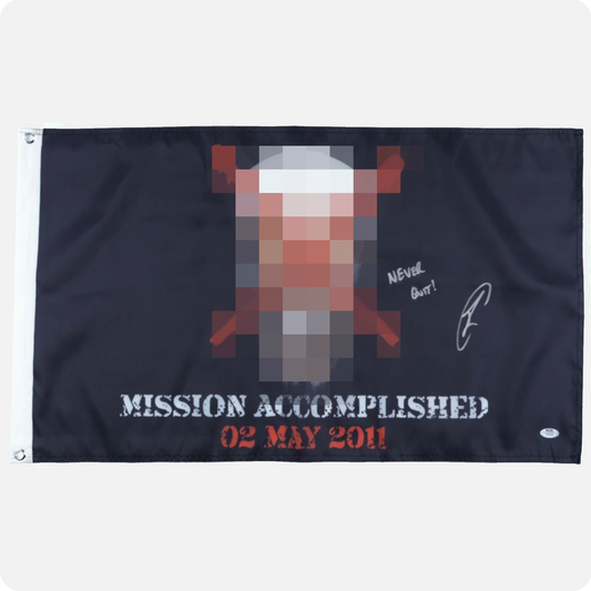 Robert O'Neill Signed "Mission Accomplished" 18x30” Flag (SENSITIVE PARTS OF IMAGE HAVE BEEN TEMPORARILY BLURRED OUT)