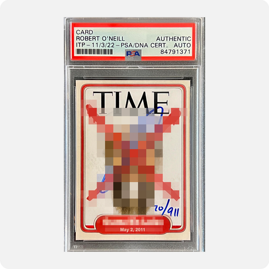 Robert O’Neill Signed Limited Edition /911 OBL TIME Magazine Trading Card (SENSITIVE PARTS OF IMAGE HAVE BEEN TEMPORARILY BLURRED OUT)