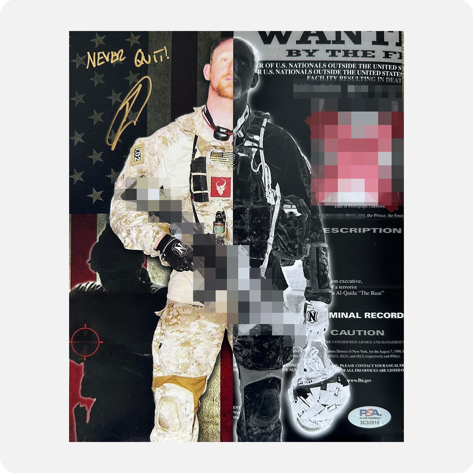 Robert O'Neill Signed "The Operator" 8x10 Photo (SENSITIVE PARTS OF IMAGE HAVE BEEN TEMPORARILY BLURRED OUT)
