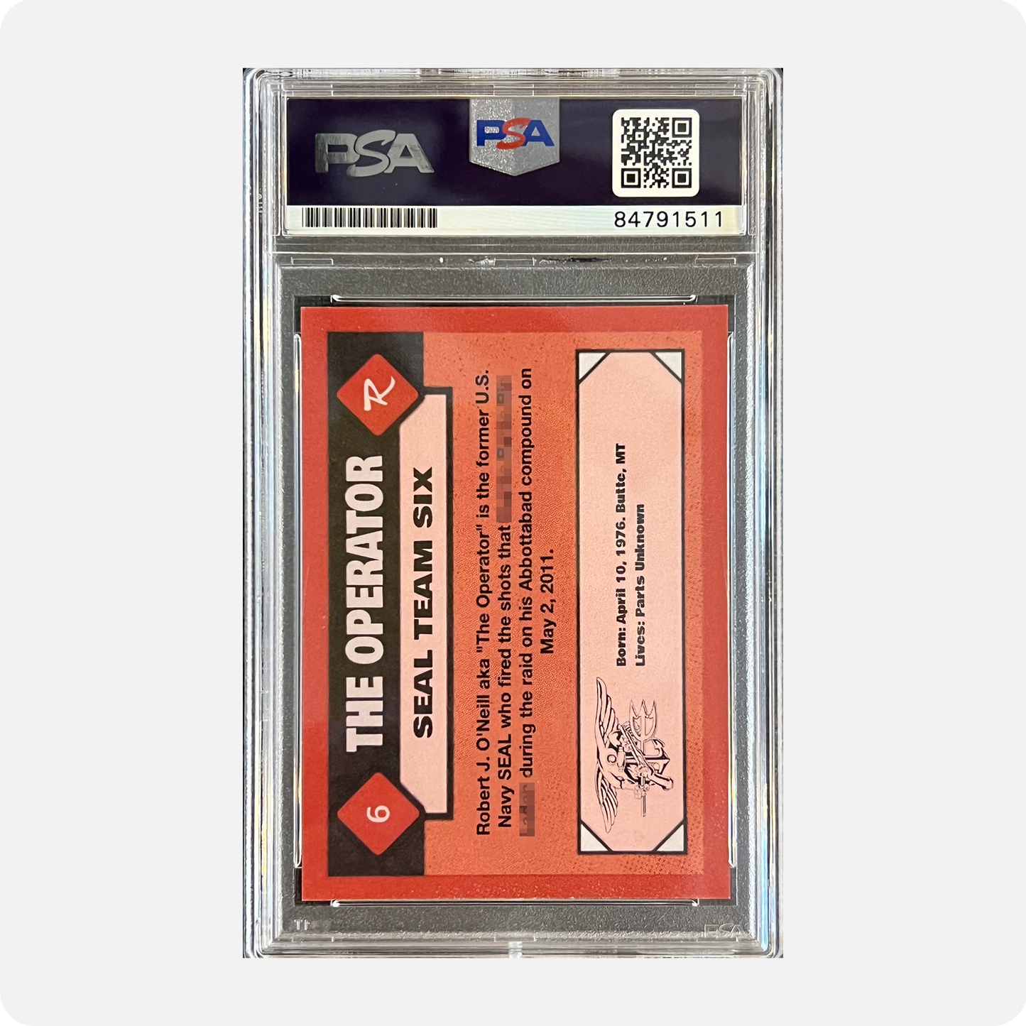 Robert O’Neill Signed Limited Edition /911 Rookie Card (SENSITIVE PARTS OF IMAGE HAVE BEEN TEMPORARILY BLURRED OUT)