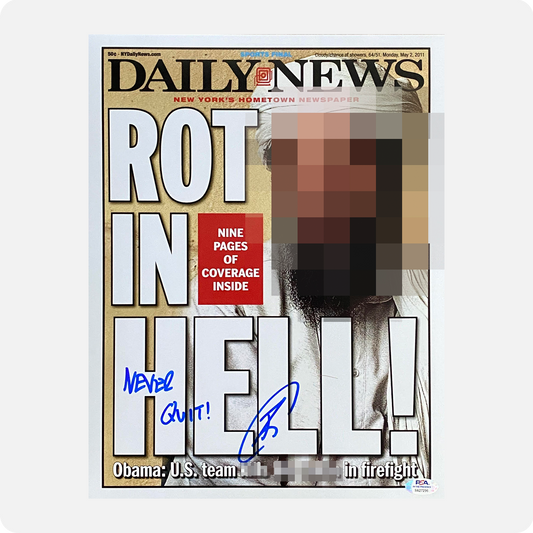 Robert O’Neill Signed “ROT IN HELL” New York Daily News Cover (SENSITIVE PARTS OF IMAGE HAVE BEEN TEMPORARILY BLURRED OUT)