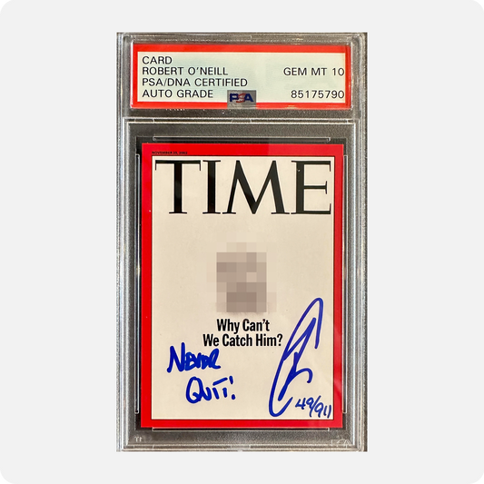 Robert O’Neill Signed Limited Edition /911 “Why Can’t We Catch Him” TIME Magazine Trading Card (SENSITIVE PARTS OF IMAGE HAVE BEEN TEMPORARILY BLURRED OUT)