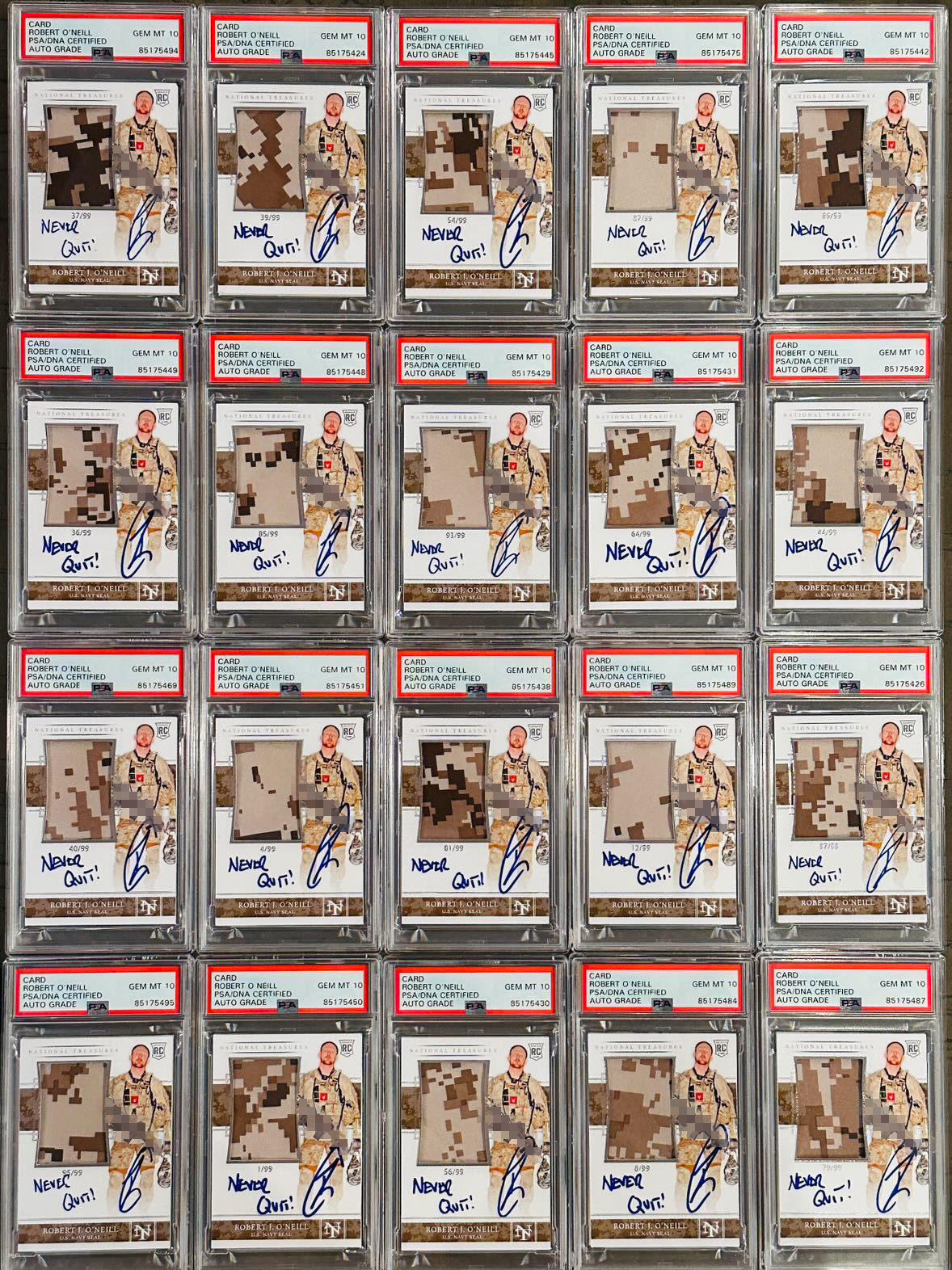 Robert O’Neill Signed Limited Edition /99 Worn Navy SEAL Relic Trading Card (SENSITIVE PARTS OF IMAGE HAVE BEEN TEMPORARILY BLURRED OUT)