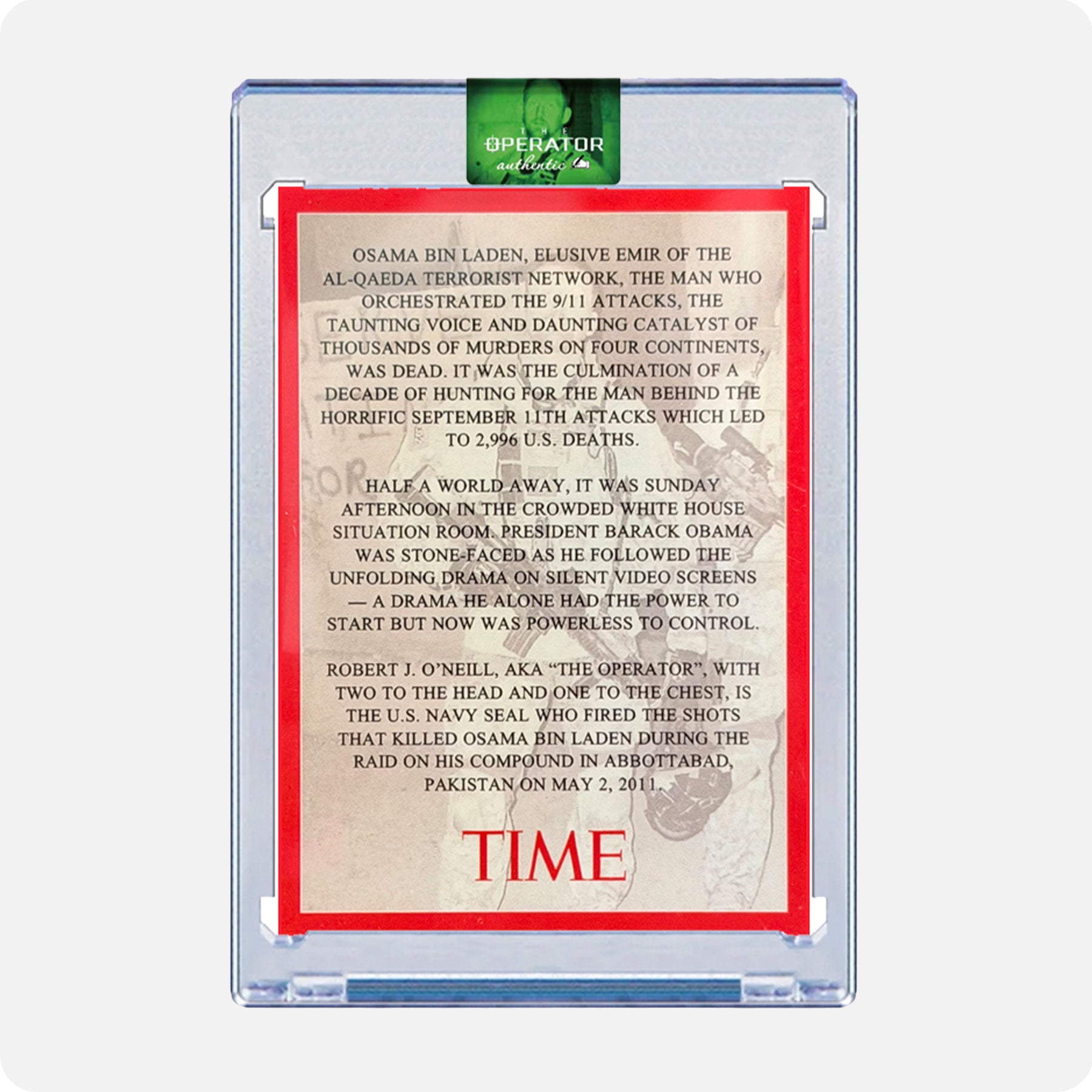 Robert O'Neill Signed Limited Edition /911 TIME Magazine Card