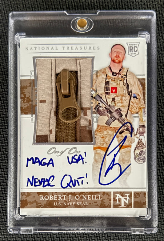 Robert O’Neill Signed 1/1 Navy SEAL Worn Jacket Zipper National Treasures Relic Card PSA/DNA