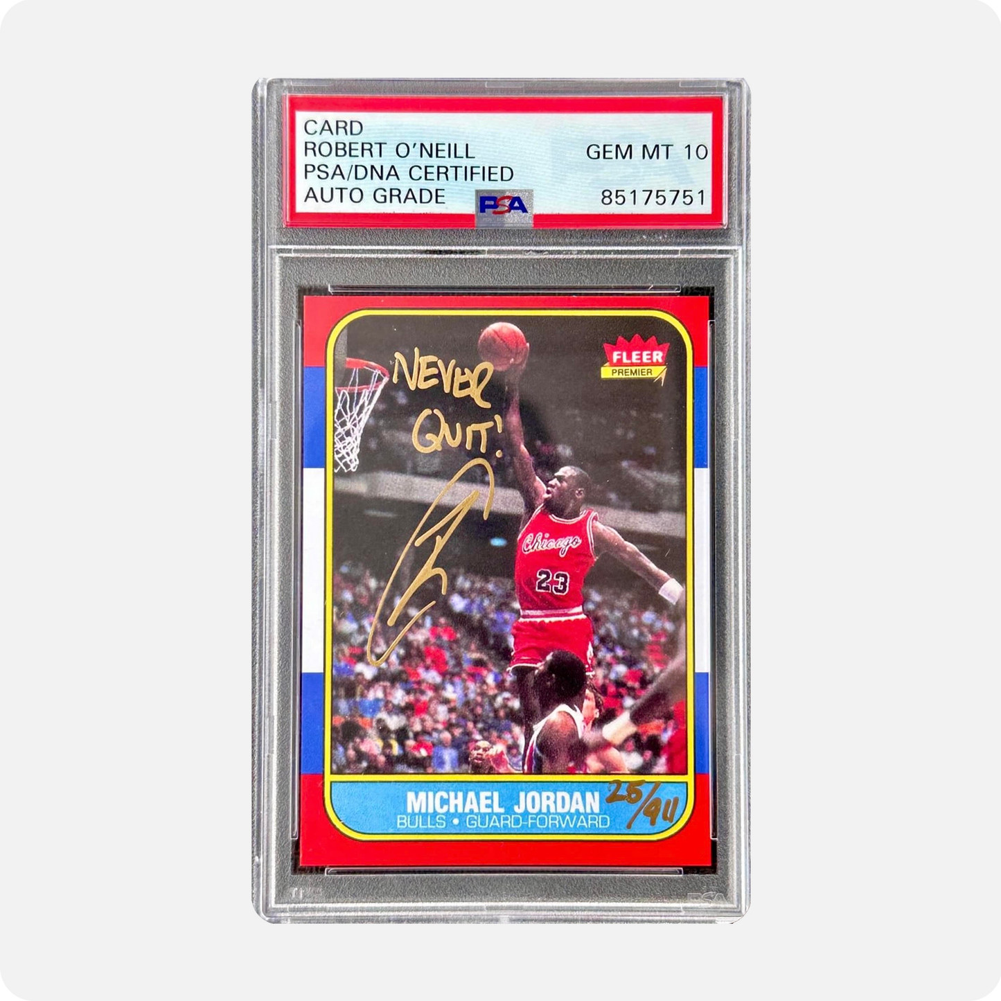 Robert O'Neill Signed 1986 Fleer Michael Jordan Reprint Rookie Card