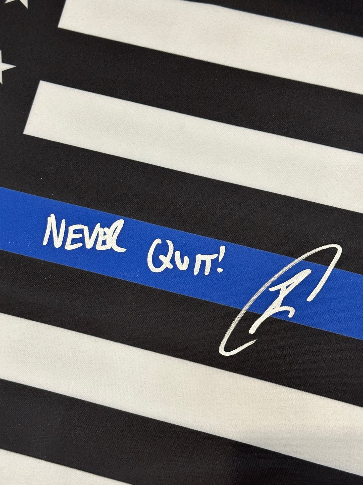 Robert O'Neill Signed 18x30 "Thin Blue Line" Flag