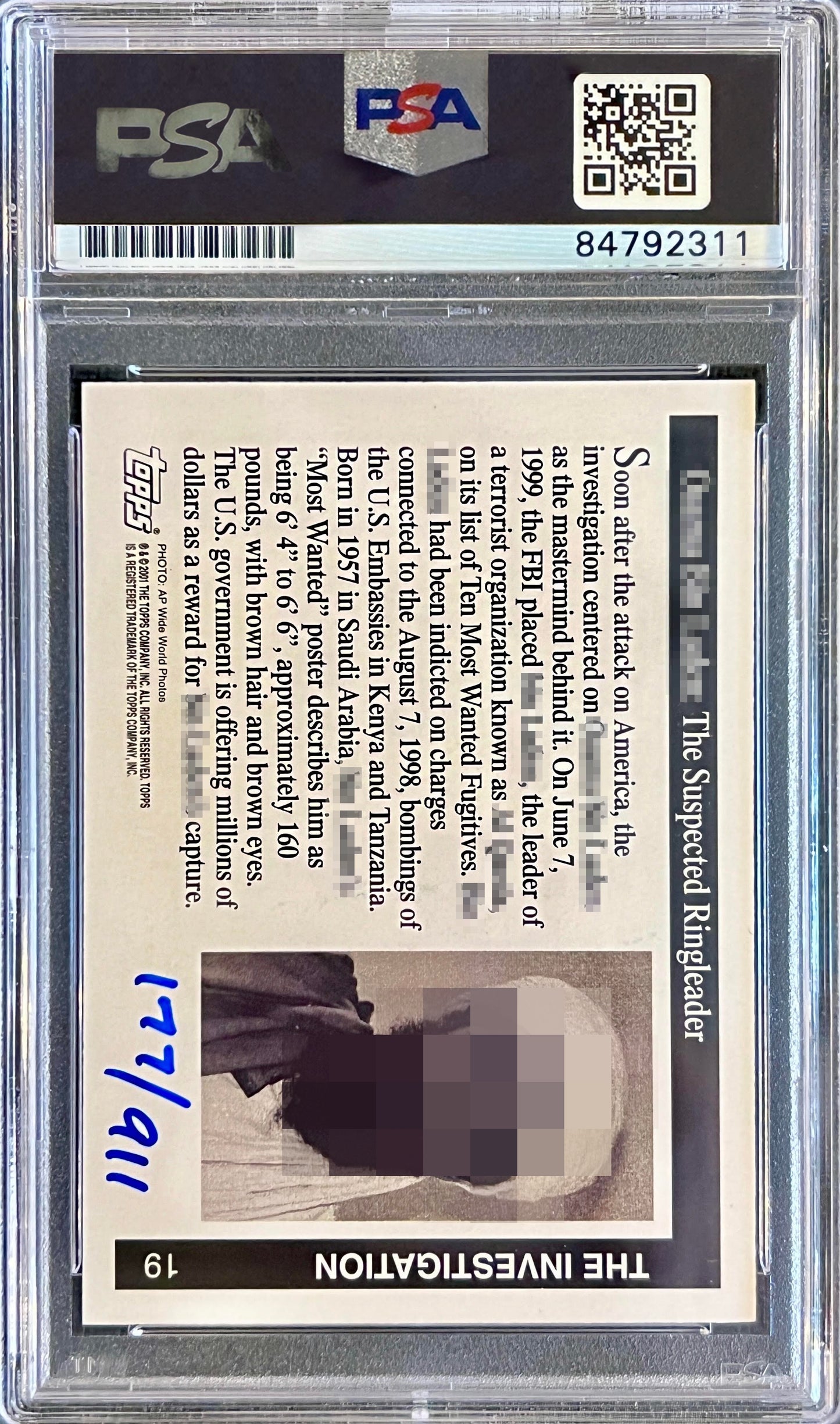 Robert O'Neill Signed 2001 Topps OBL Limited Edition /911 Rookie Card (SENSITIVE PARTS OF IMAGE HAVE BEEN TEMPORARILY BLURRED OUT)