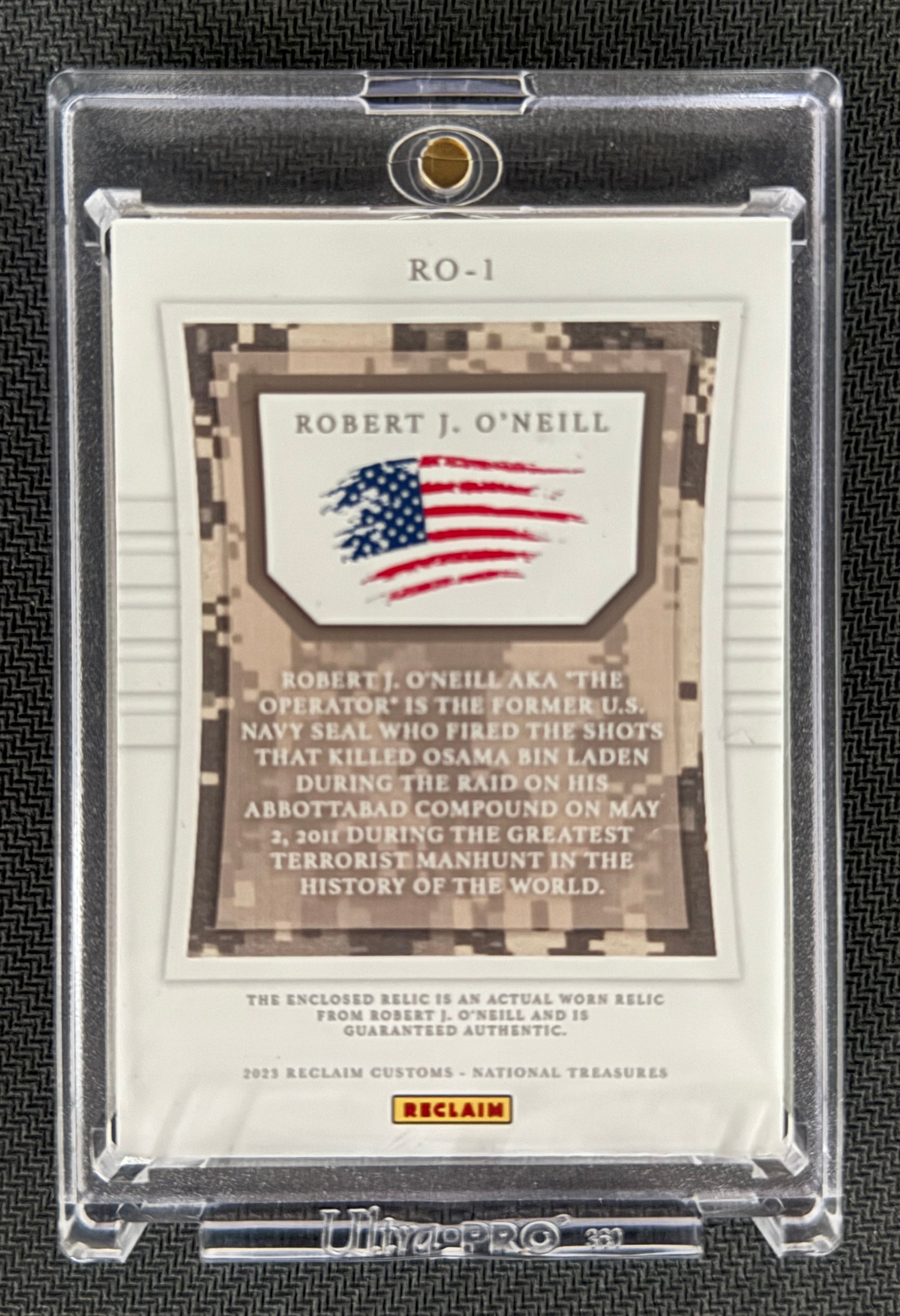 Robert O’Neill Signed 1/1 Navy SEAL Worn Jacket Zipper National Treasures Relic Card PSA/DNA